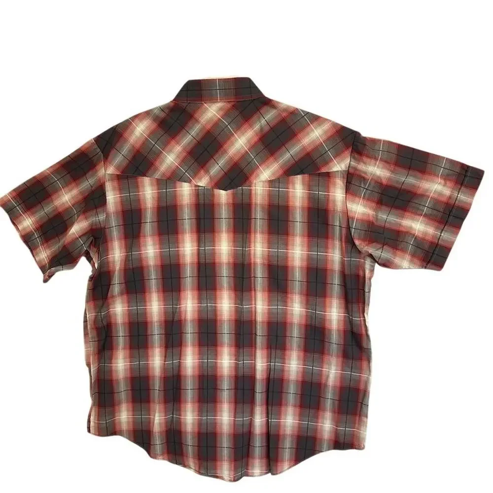 Plains Western Wear Men's XL Red Plaid Pearl Snap Shirt Short Sleeve‎ - VINTAGE - Picture 2 of 8